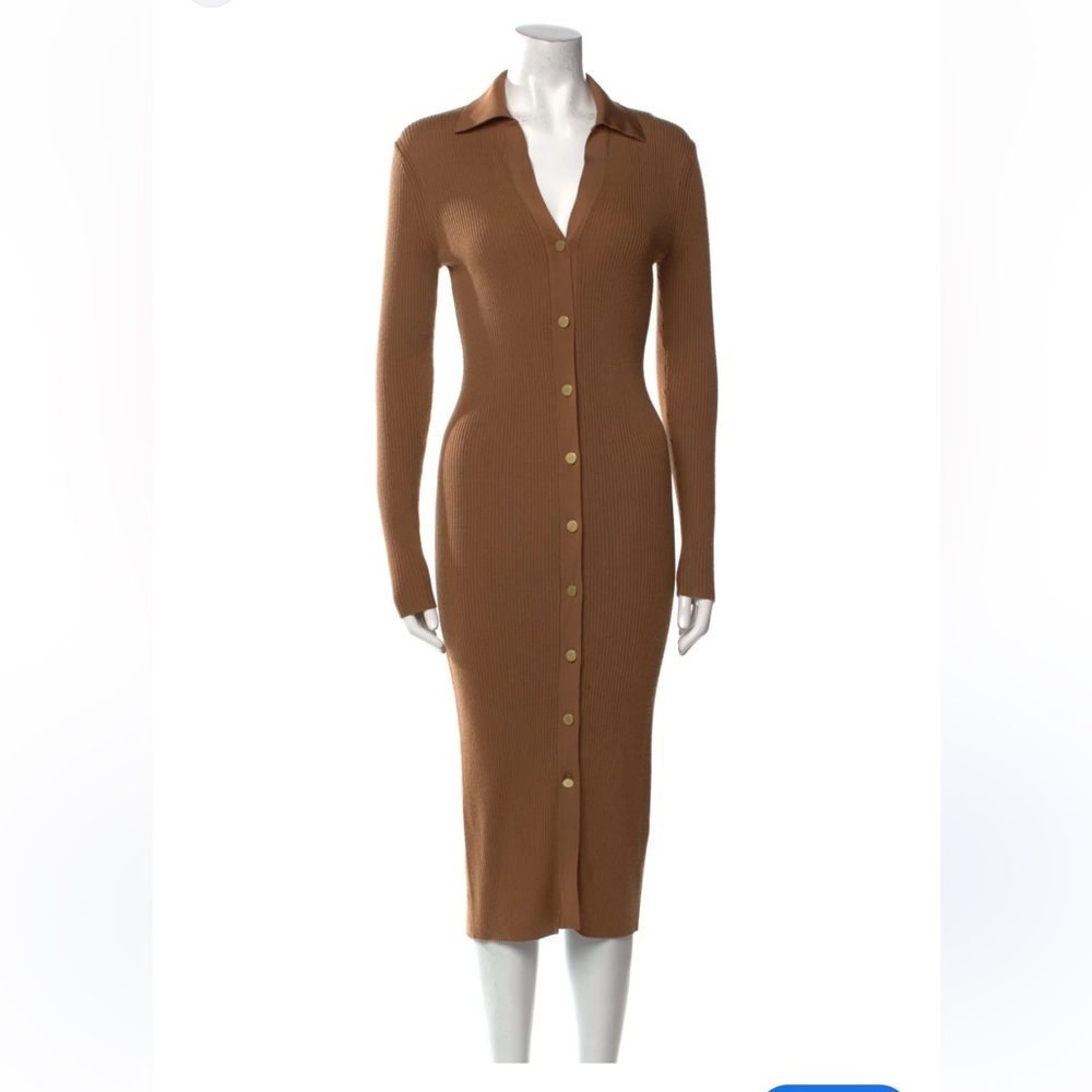 Alice + Olivia Brown Long Sleeve Button-Front Knit Maxi Dress